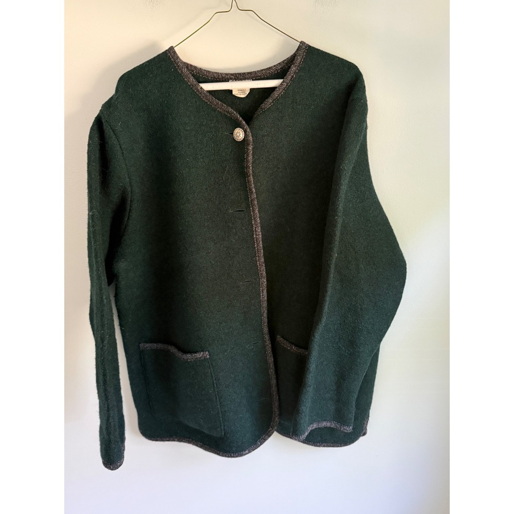 Vintage LL Bean Boiled Wool Coat Austria Forest Green Women XL Cardigan Jacket